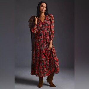 Anthropologie The Marais Printed Chiffon Maxi Dress Floral Print XS